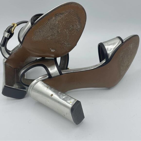 MARNI Silver Metallic Block Heel Sandal Ankle Strap Sz 36.5 / 6 - Picture 7 of 8